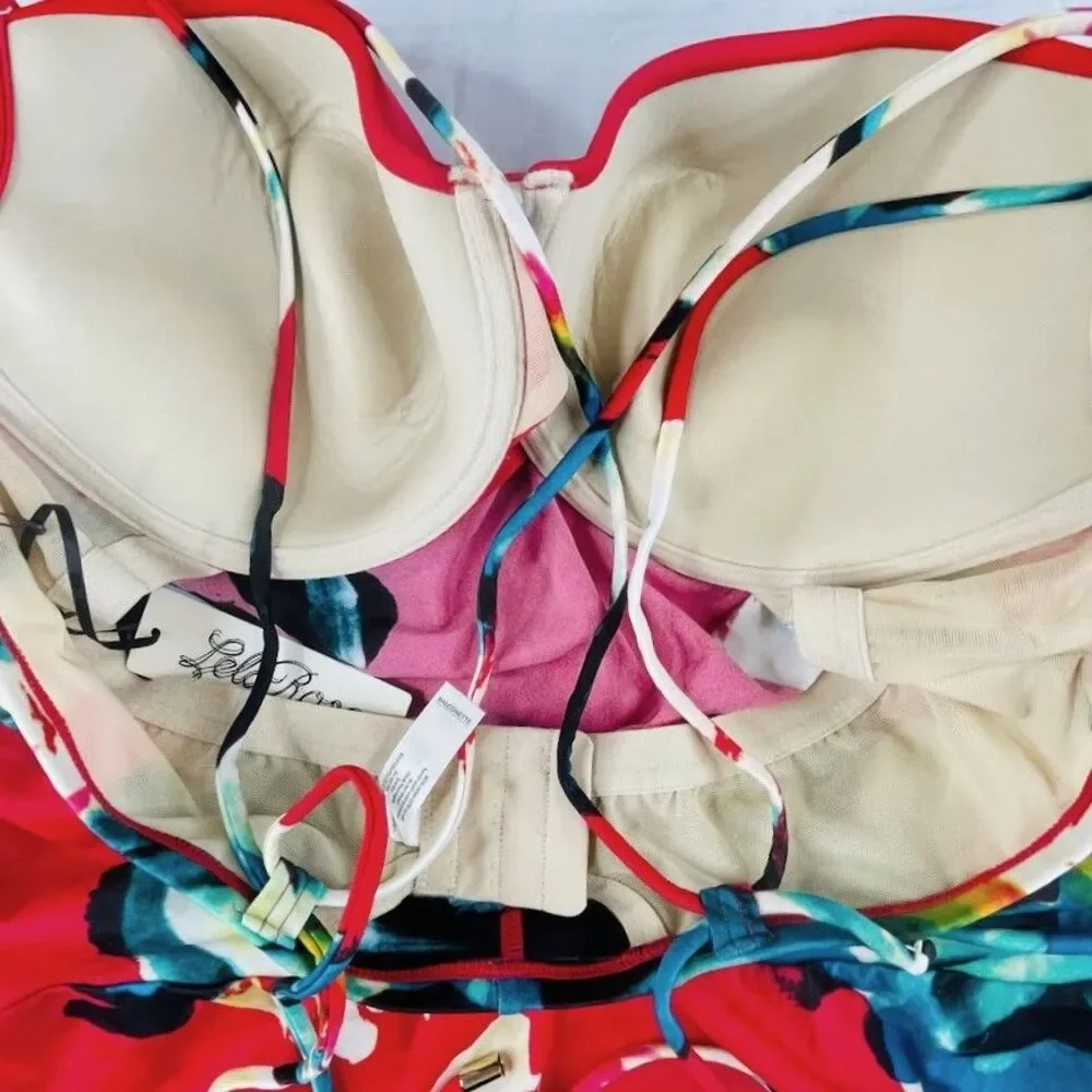 Lela Rose Cacique Tankini Womens 40D Swim Bra Red Floral Summer Vacation NEW!